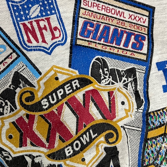 🔥🏈 Vintage NFL Super Bowl XXXV Giants vs Ravens Graphic Crewneck Sweatshirt Sz L - Picture 5 of 9